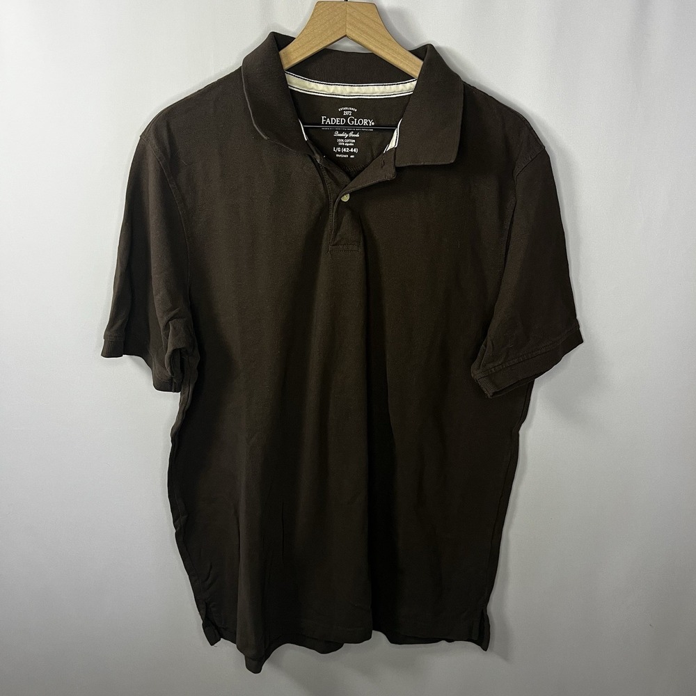 Y2K Faded Glory Top Men Size Large Brown Cotton Collared Short Sleeve Polo Shirt